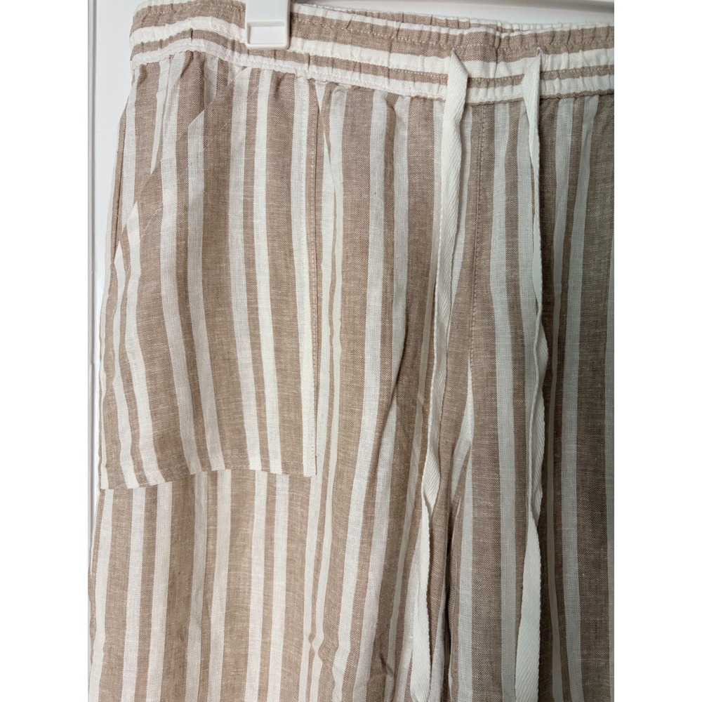 Land 'n Sea Womens 2X Taupe Stripe Linen Blend Wide Leg Drawstring Pants NEW